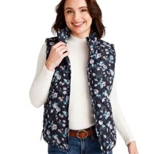 Vera Bradley Puffer Vest Tartan Plaid Navy Garden pattern